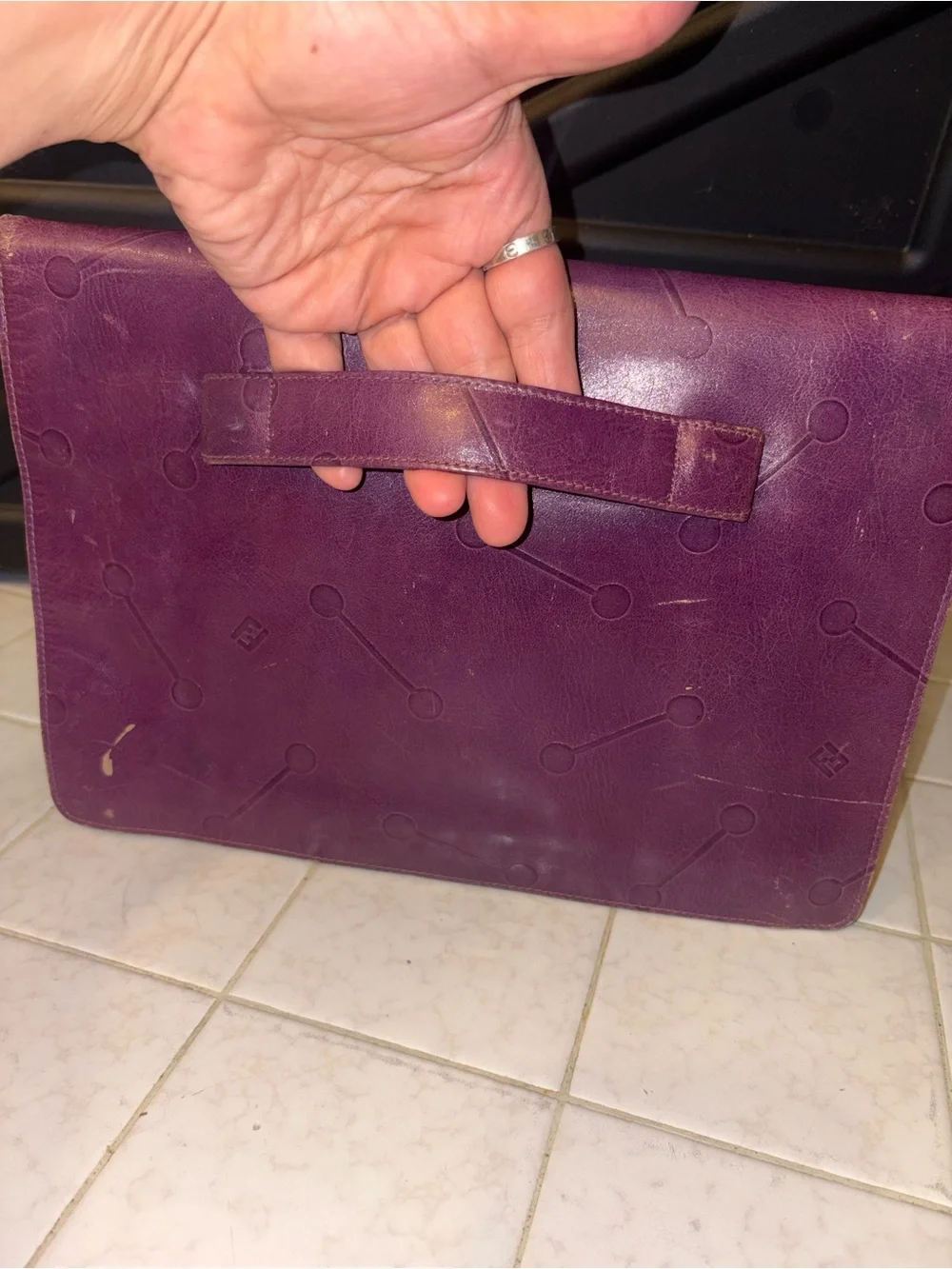 Fendi Purple Fold-Over Leather Clutch with Embossed Dot Motif preloved